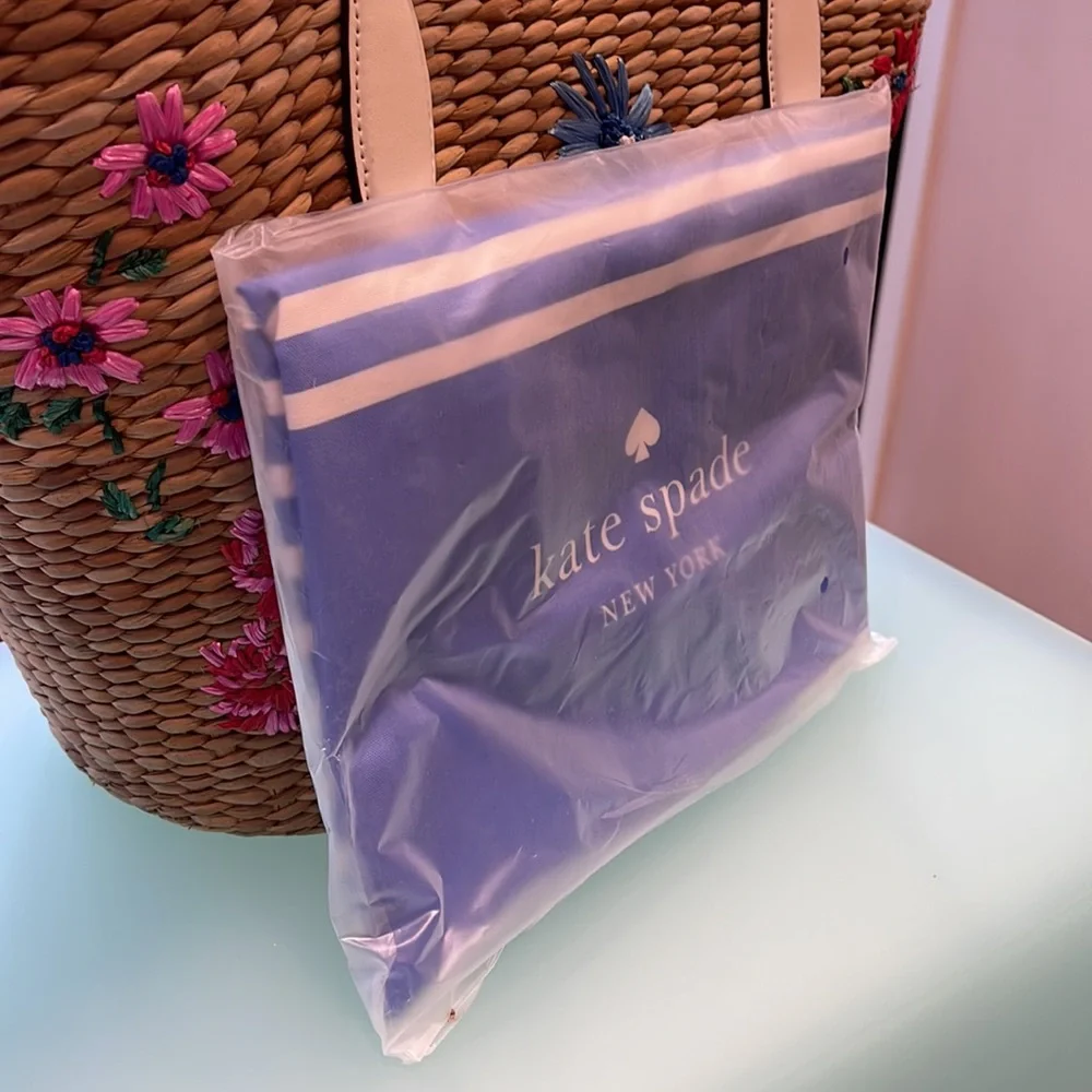 Kate Spade Purple-Blue Canvas Tote XL Reusable Shopping Beach Bag - Picture 13 of 16